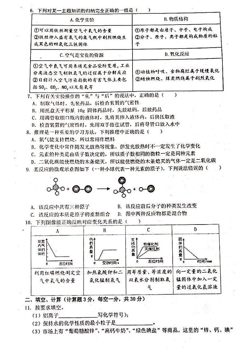 湖北省崇阳县大集中学2023-2024学年九年级上学期第一次月考化学试题第2页