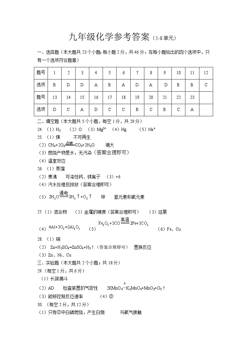 河北省邯郸市馆陶县2022-2023学年第一学期期末考试九年级化学试卷第1页