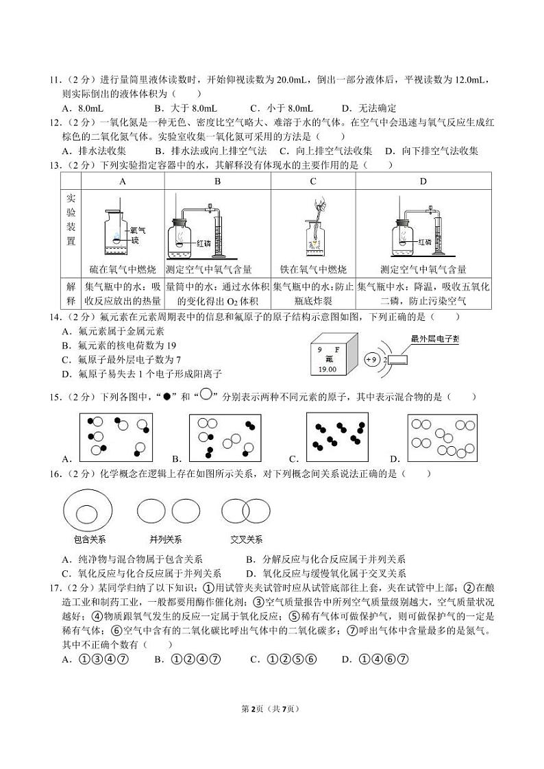 江苏省江阴市夏港中学2023-2024学年九年级上学期第一次作业反馈练习化学试卷第2页