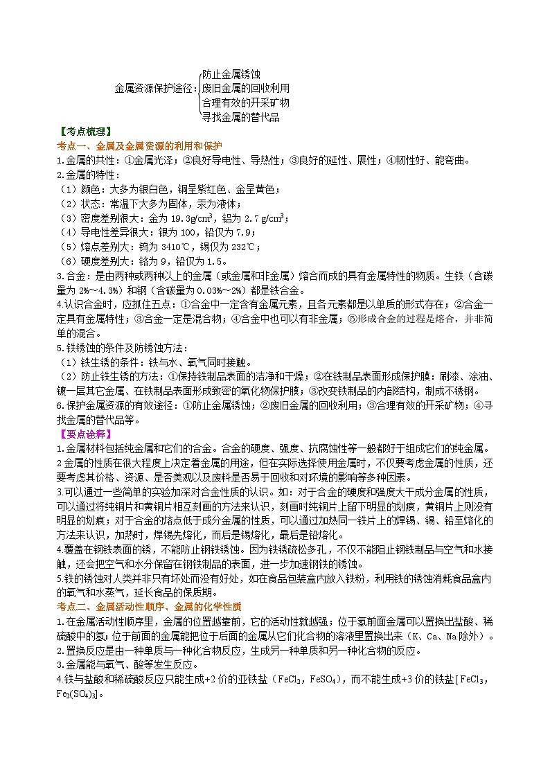 中考化学一轮复习：金属的性质（提高） 知识讲解第2页