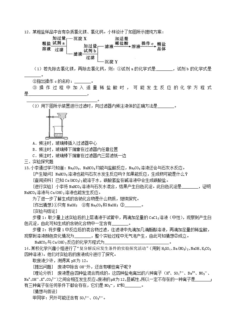 中考化学一轮复习：盐 化学肥料（提高） 巩固练习（含解析）第3页