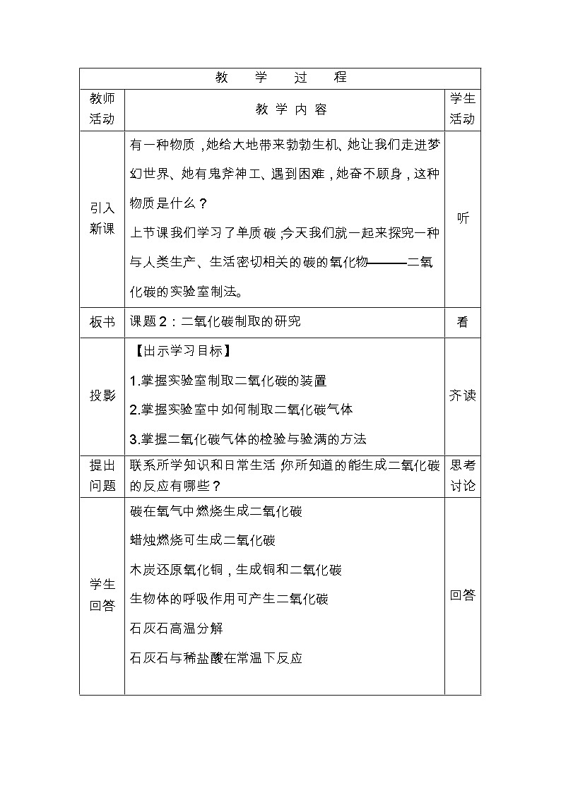 《课题2 二氧化碳制取的研究》教学设计2-八年级全册五四制化学人教版第2页