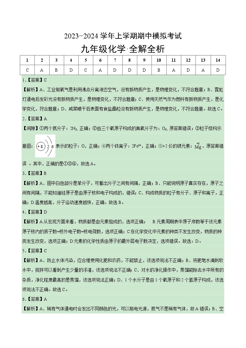 期中模拟卷01（广州，人教版）2023-2024学年九年级化学上学期期中模拟考试（含答案及答题卡）01