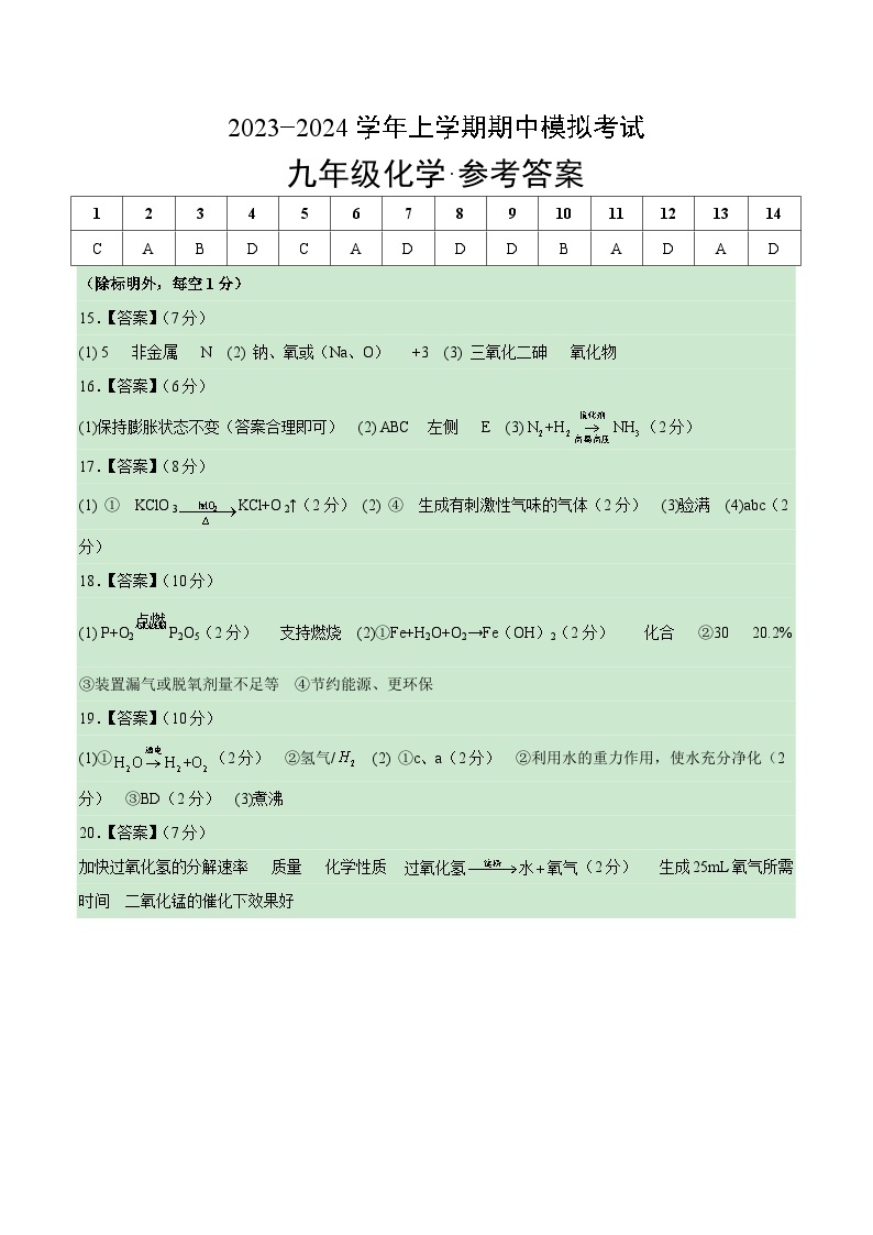 期中模拟卷01（广州，人教版）2023-2024学年九年级化学上学期期中模拟考试（含答案及答题卡）01