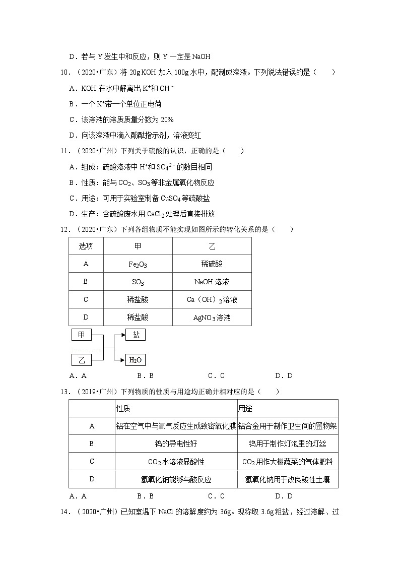 2018-2021年广东中考化学真题分类汇编之酸碱盐03