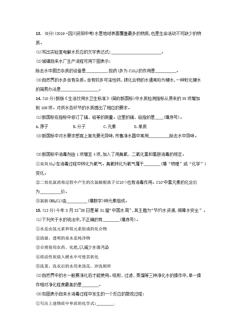 人教版化学九年级上册 第四单元 自然界的水 单元测评（含解析）03