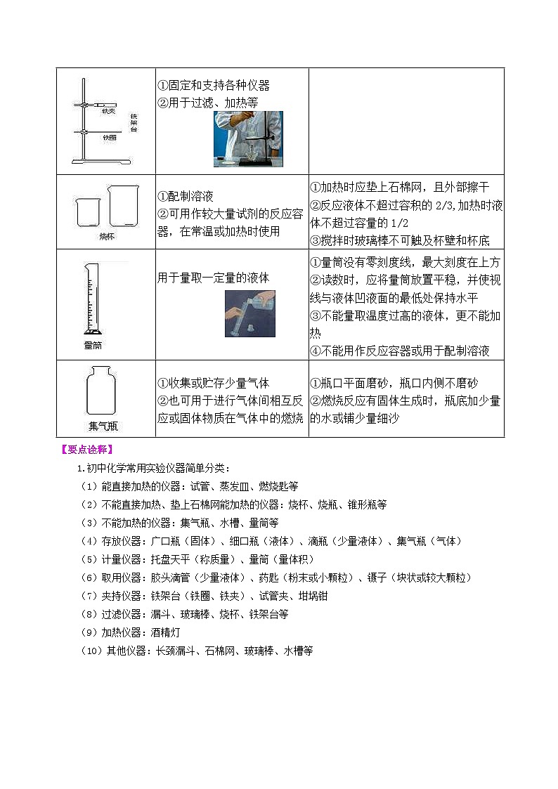 人教版化学九年级上册同步精品讲义走进化学实验室   知识讲解02