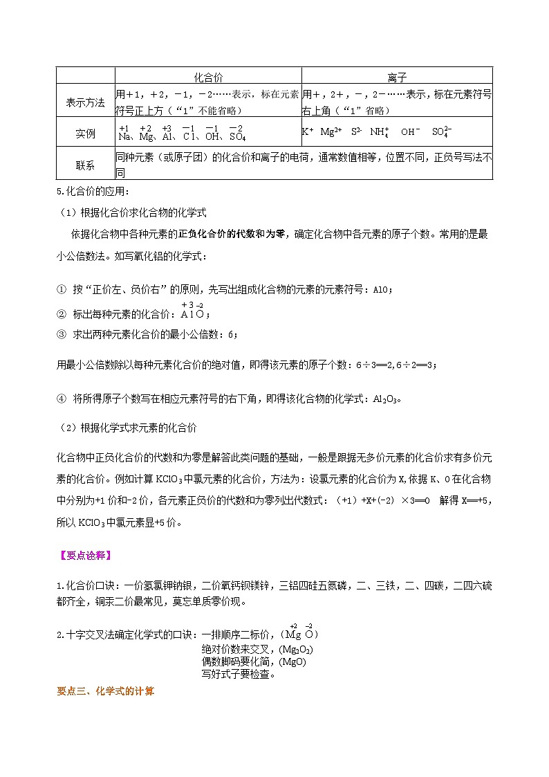 人教版化学九年级上册同步精品讲义化学式与化合价（基础） 知识讲解03