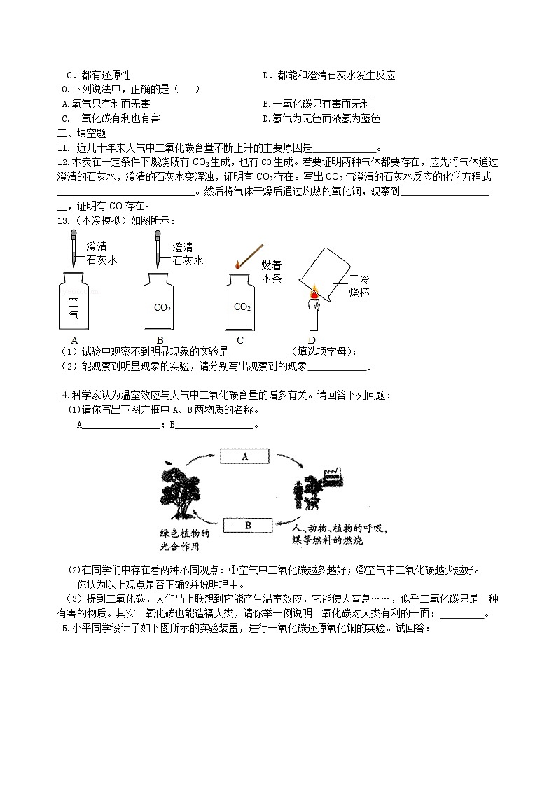 人教版化学九年级上册同步精品讲义二氧化碳和一氧化碳（基础） 巩固练习（含解析）02