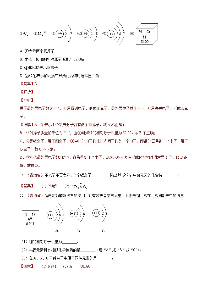全国130余套中考真题汇编——《物质结构与组成》专题（含答案，部分解析）第2页