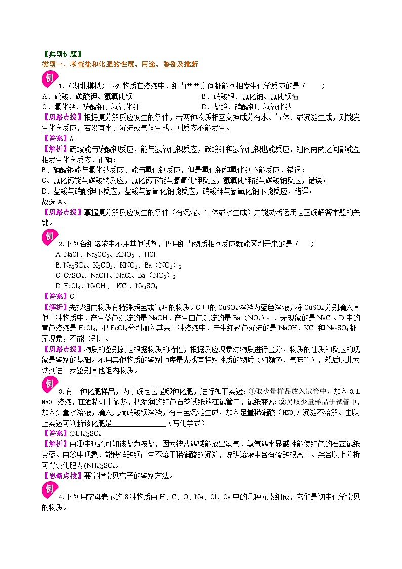 人教版化学九年级下册同步讲义《盐 化肥》全章复习与巩固（提高）知识讲解03