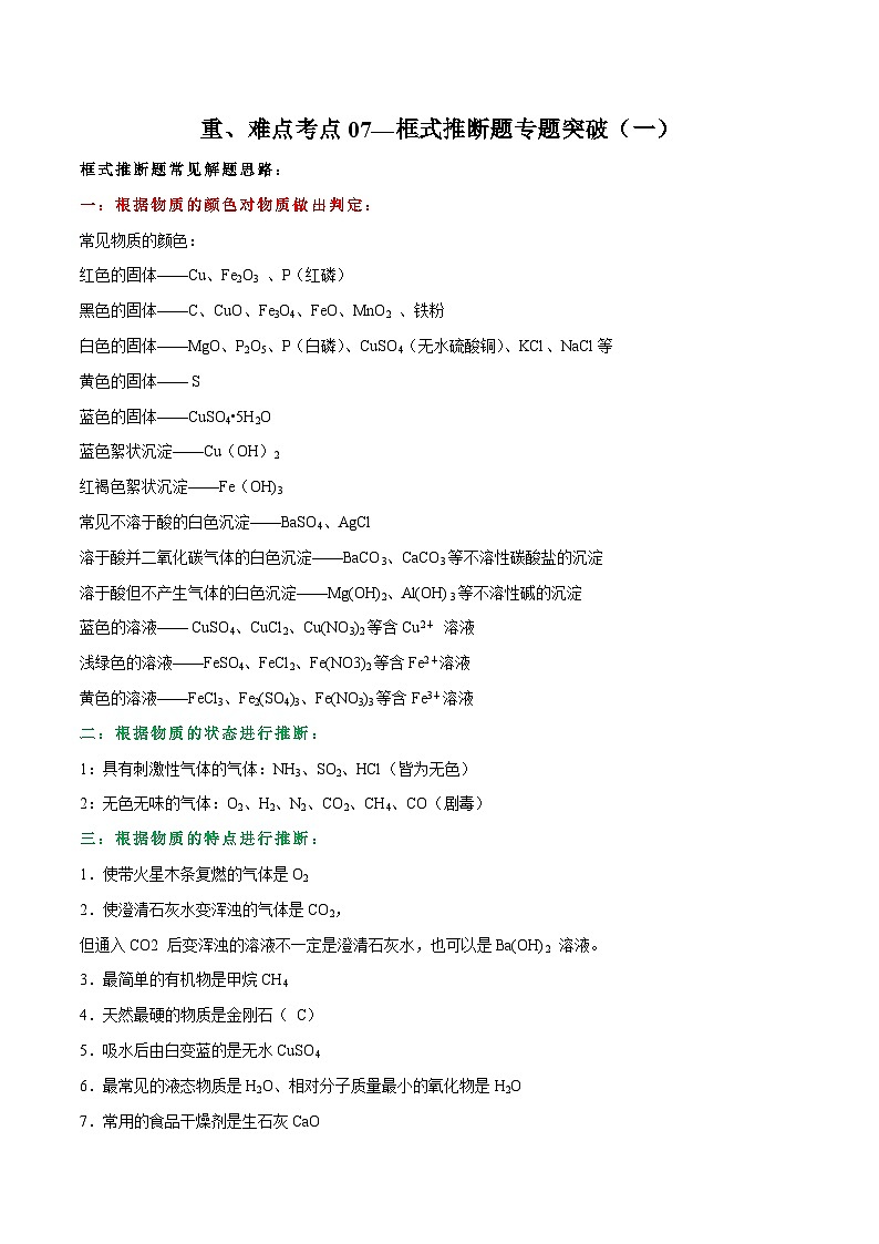 中考化学二轮复习重难点提升训练考点07—框式推断题专题突破（一）（含解析）第1页