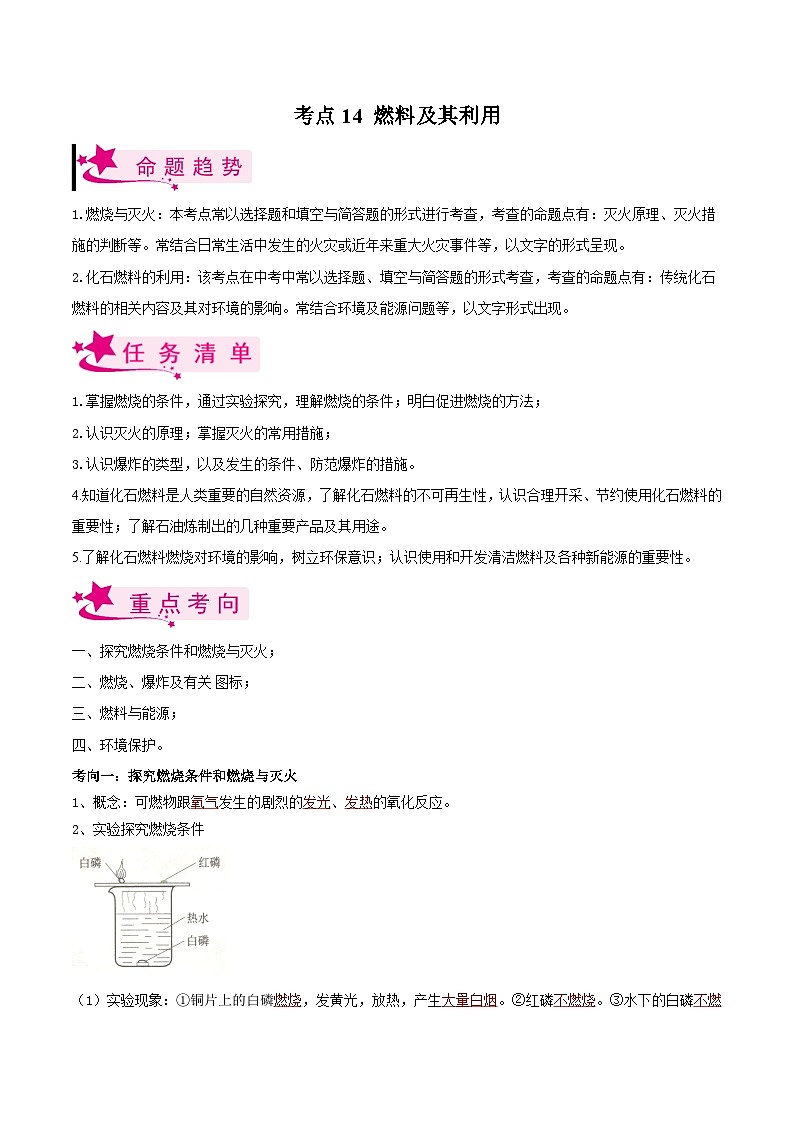 中考化学一轮复习知识梳理+巩固训练考点14 燃料及其利用（含解析）第1页