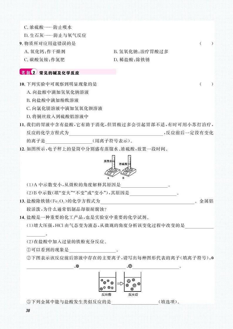 2023化学中考集训：专题五 常见的酸和碱（PDF原卷版）第2页