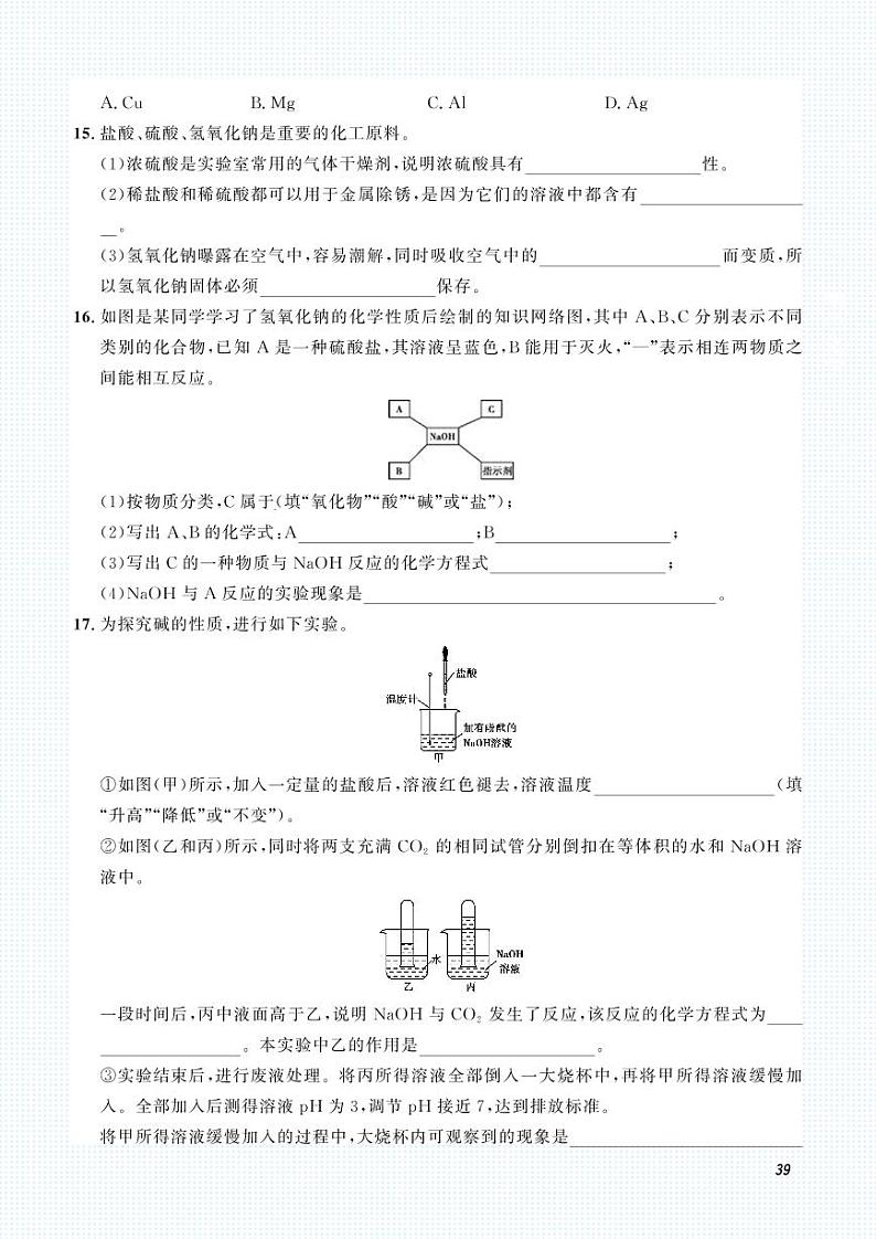 2023化学中考集训：专题五 常见的酸和碱（PDF原卷版）第3页