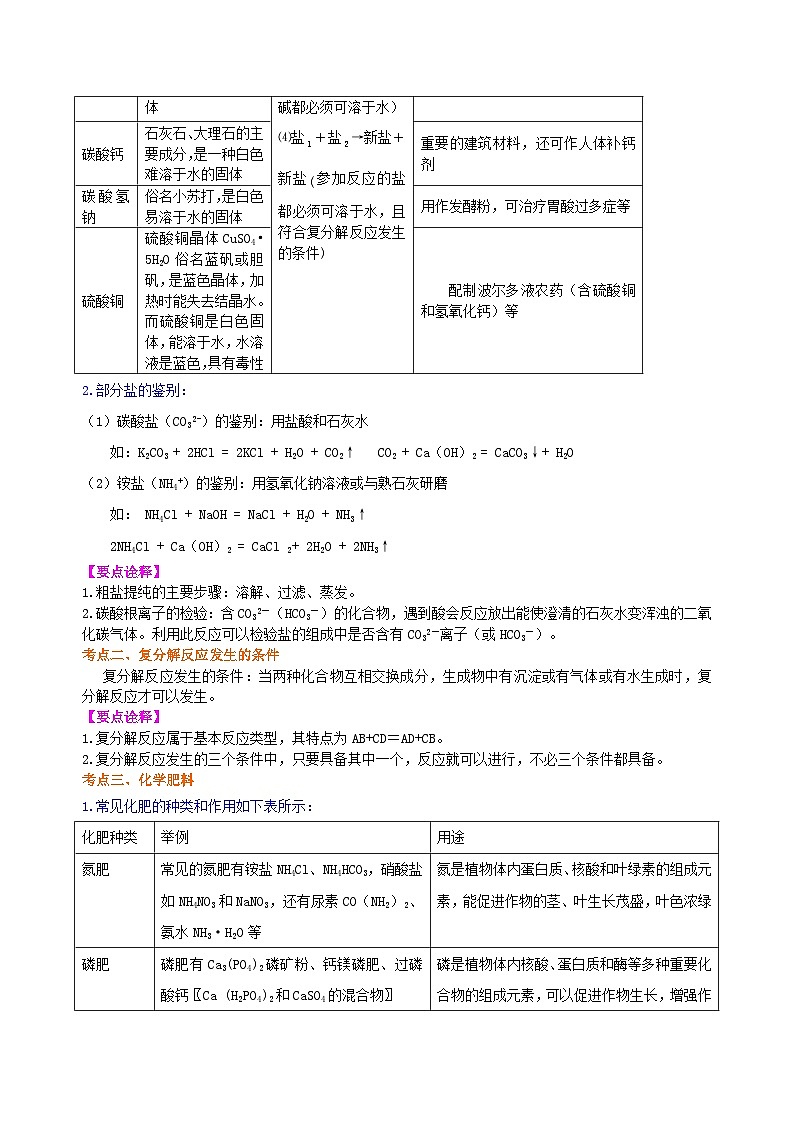 中考化学一轮复习精品讲义：盐 化学肥料（基础） 知识讲解02