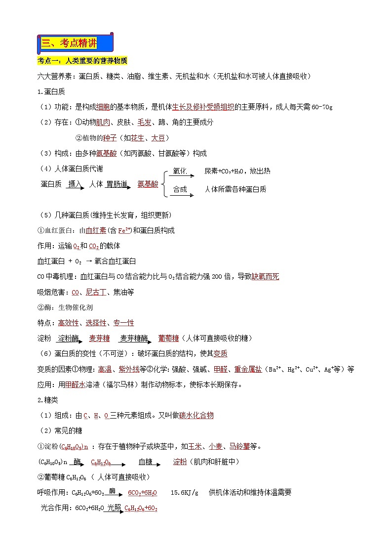 人教版中考化学一轮复习单元巩固精品讲义第十二单元 化学与生活（含解析）02