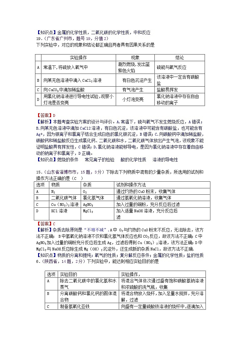 中考化学一二轮复习题 课时22 实验设计与评价第2页