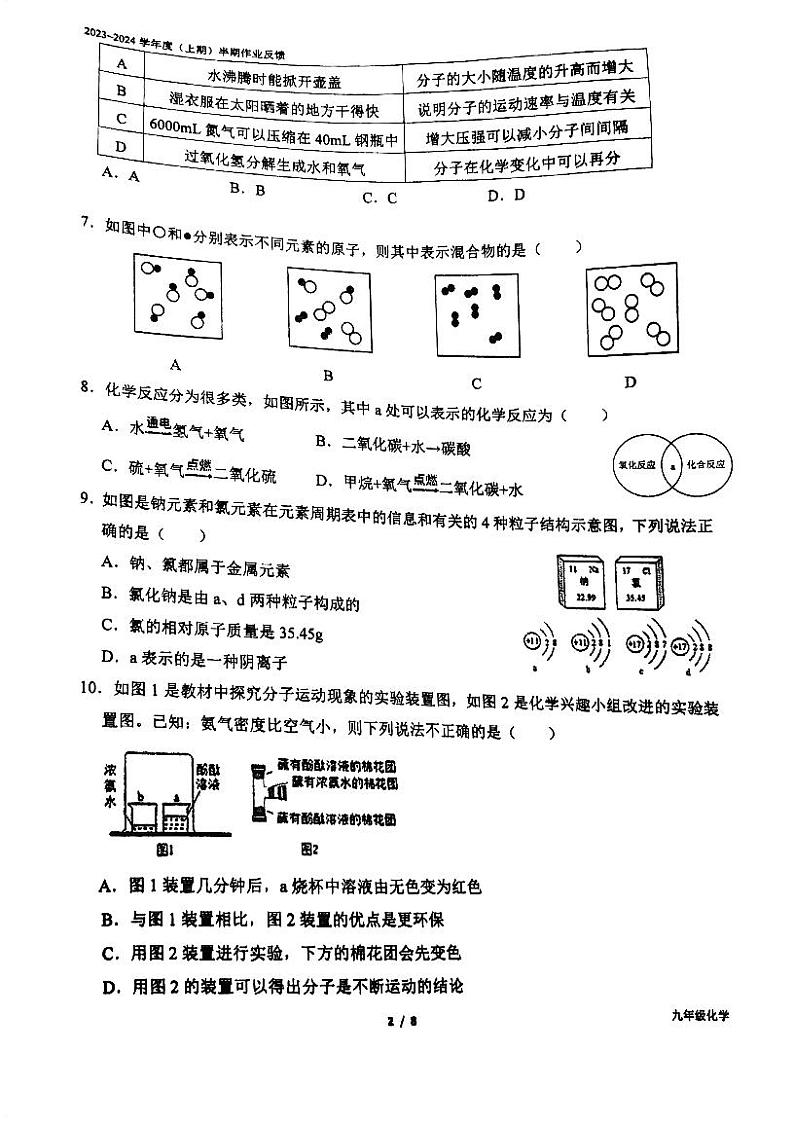四川省成都市树德实验中学2023-2024学年九年级上学期期中化学试题第2页