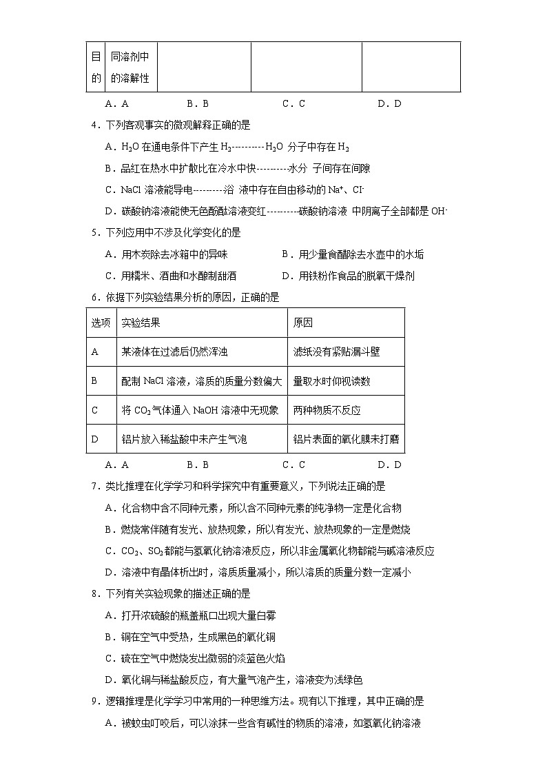 实验活动6酸、碱的化学性质巩固提升练-人教版初中化学九年级下册第2页