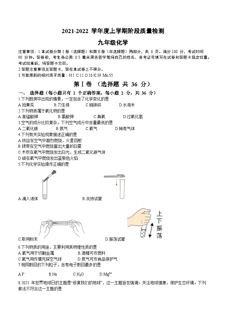 山东省临沂市兰陵县2021-2022学年九年级上学期期中化学试题第1页