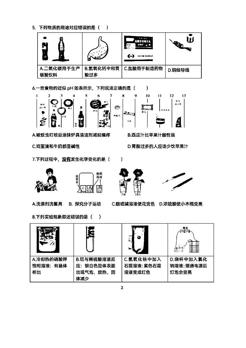 黑龙江省哈尔滨市风华中学2023-2024学年九年级（五四学制）上学期期中测试化学试卷第2页