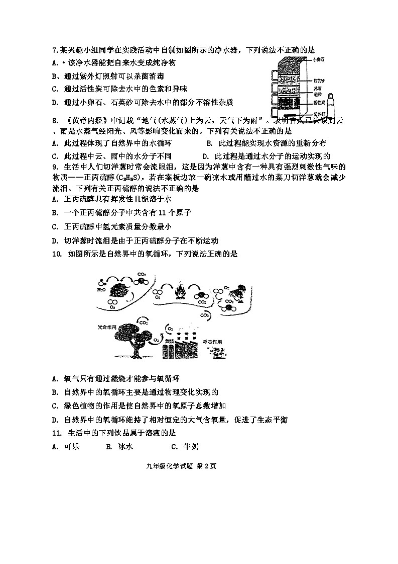 山东省青岛市城阳区2023-2024学年九年级上学期期中检测化学试题第2页
