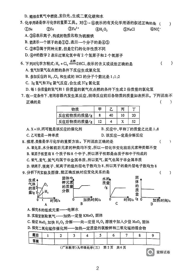 陕西省西安市第七十五中学2023-2024学年九年级上学期期中化学试卷（三）第2页