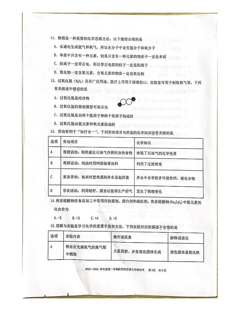 广东省鹤山市2023-2024学年九年级上学期期中考试化学试卷第3页