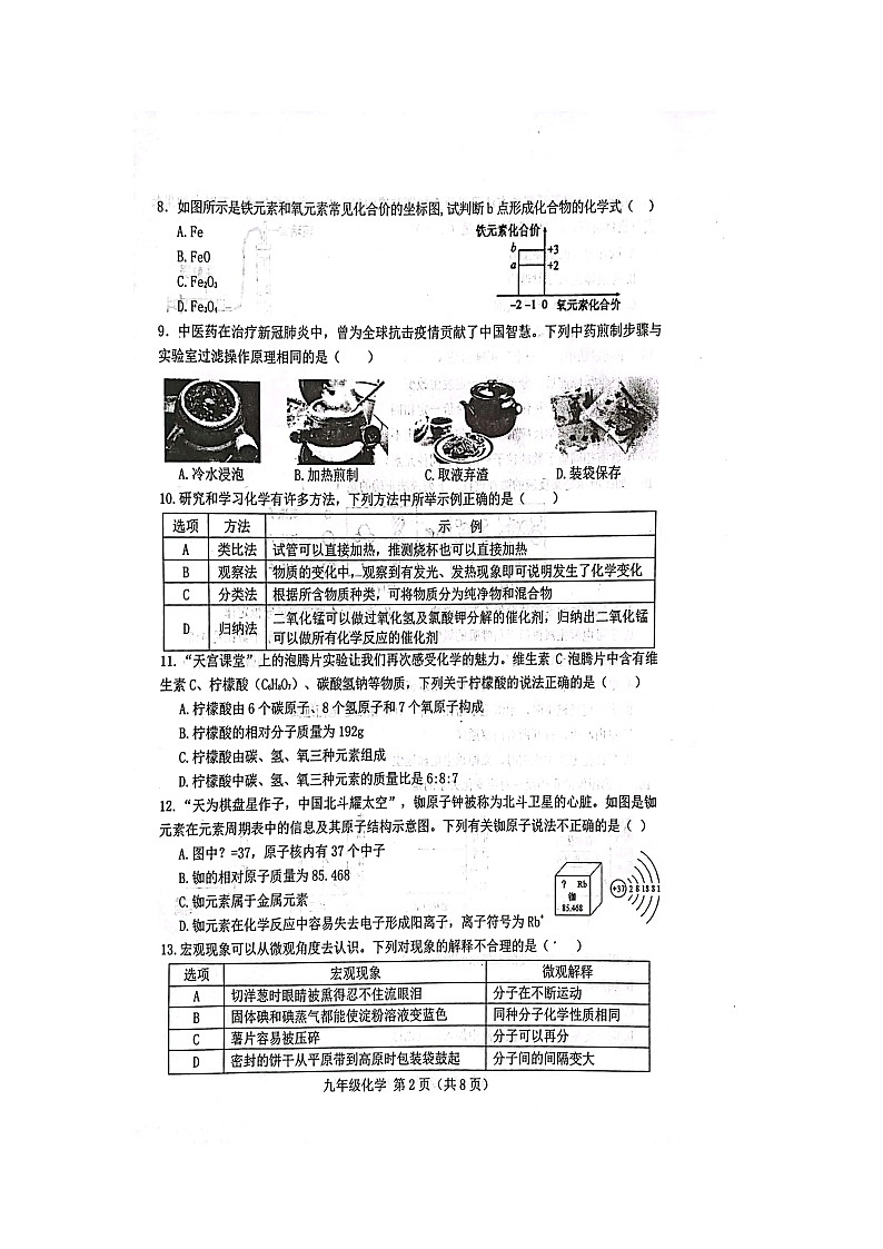 河北省唐山市滦南县2023-2024学年九年级上学期期中学业评估化学试卷第2页