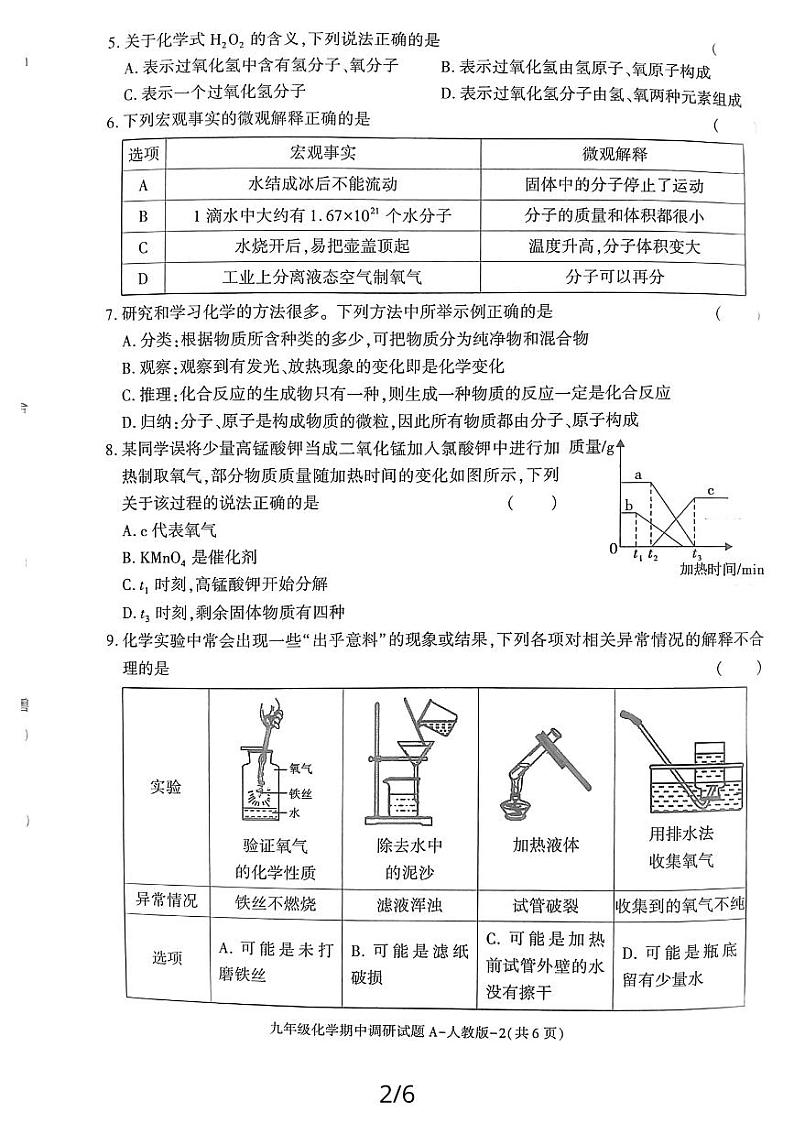 陕西省榆林市清涧县二郎山乡中学2023-2024学年九年级上学期化学期中调研试题A第2页