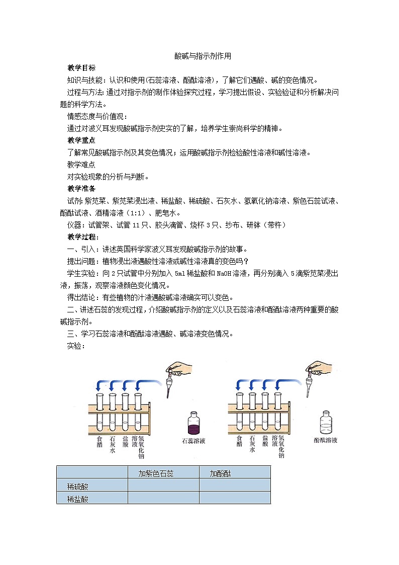 《酸、碱与指示剂作用》教学设计2-九年级下册化学人教版第1页
