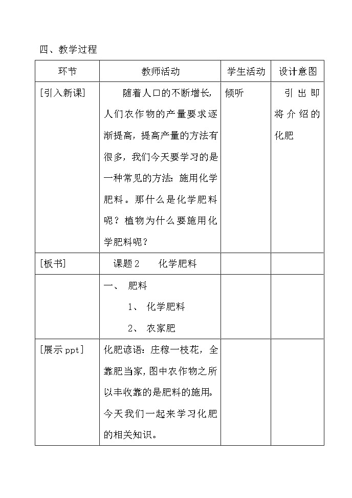 《课题2 化学肥料》教案-九年级下册化学人教版第2页