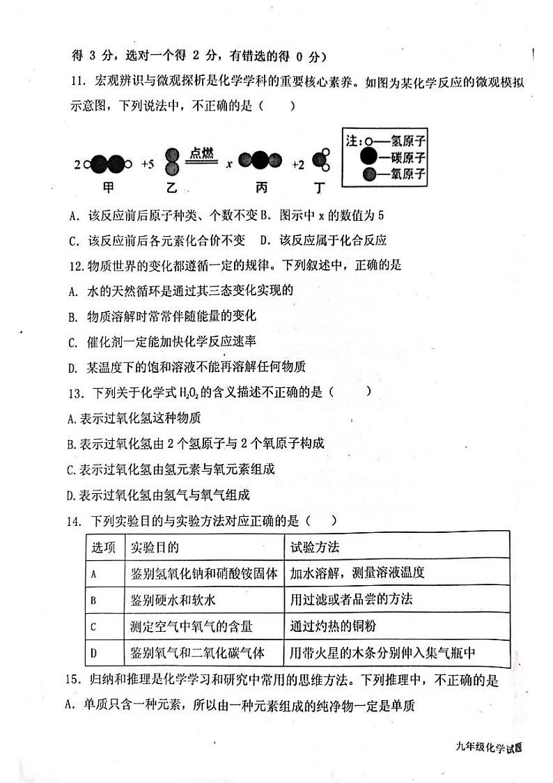 山东省济南市商河县四校2023-2024学年九年级上学期期中考试化学试题03