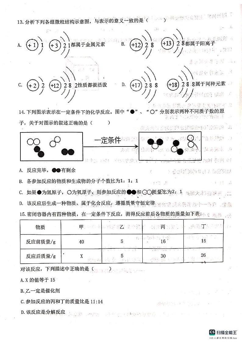 天津市西青区当城中学2023-2024学年九年级上学期期中考试化学试题第3页