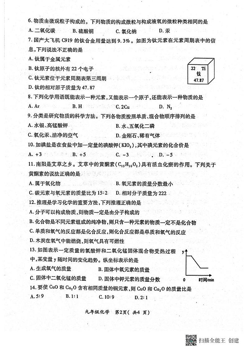 河南省南阳市邓州市2023-2024学年九年级上学期11月期中化学试题第2页
