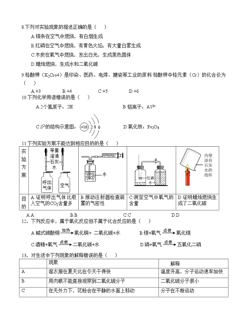 2023—2024学年度第一学期汕头市蓝田中学九年级学科核心素养监测化学科(含答案)第2页