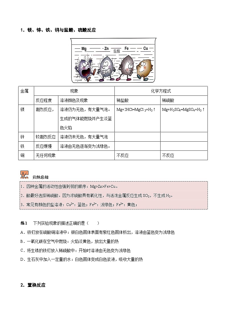 人教版九年级化学下册《专题训练》第1讲 金属的化学性质（原卷版）+解析版02