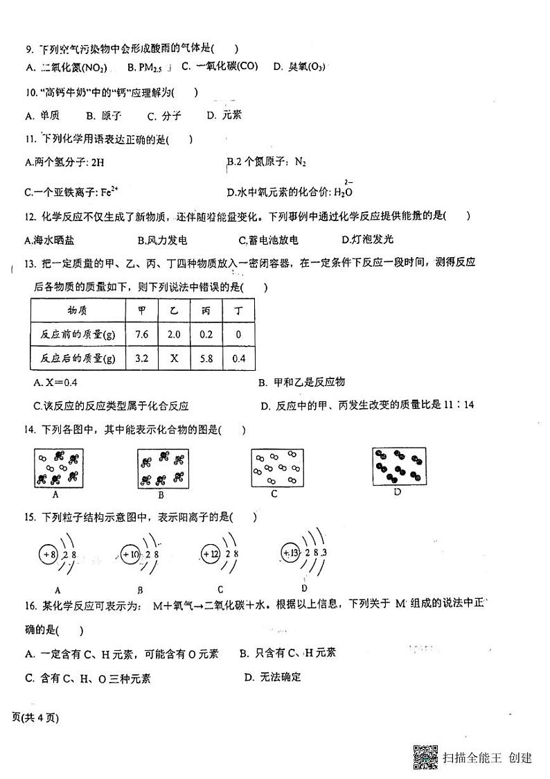 山东省青岛市即墨市蓝村中学2023-2024学年九年级上学期期中考试化学试卷第2页