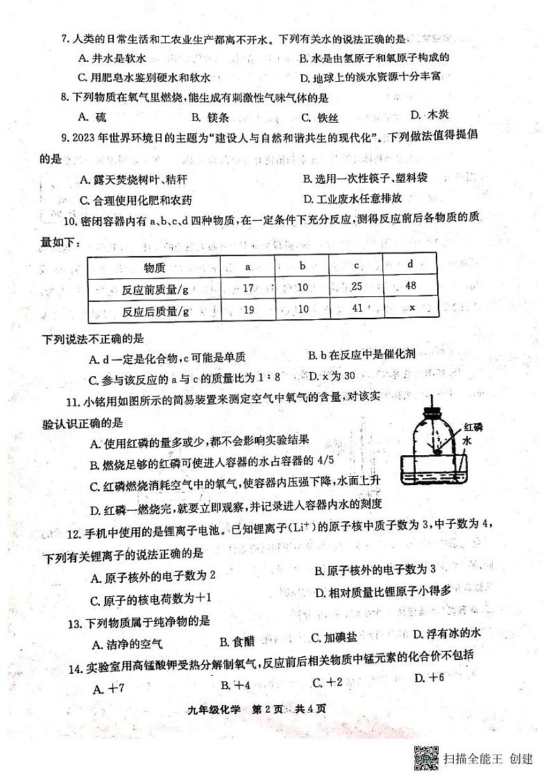 河南省新乡市辉县市2023-2024学年九年级上学期11月期中化学试题02