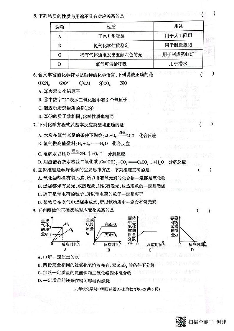陕西省渭南市韩城市2023-2024学年九年级上学期期中质量检测化学试题第2页