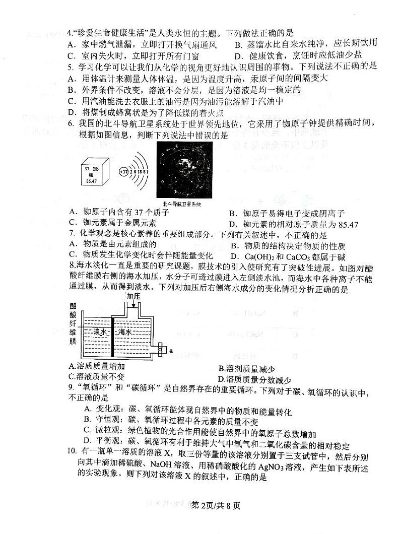 山东省济南市章丘区2023-2024学年九年级上学期期中考试化学试卷第2页