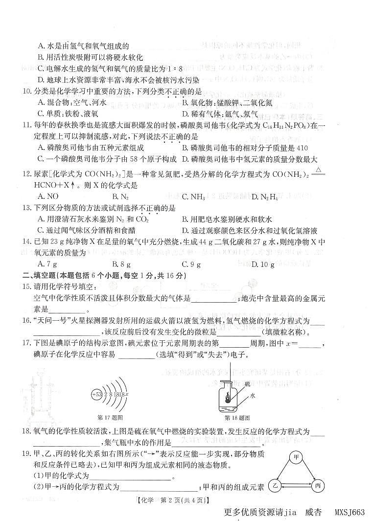 河南省信阳市平桥区2023-2024学年九年级上学期11月期中化学试题第2页