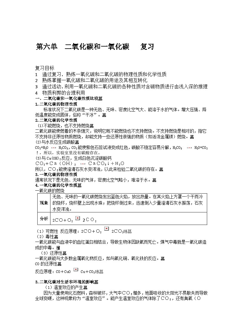 《第六单元 二氧化碳和一氧化碳》教学设计7-九年级上册化学人教版第1页