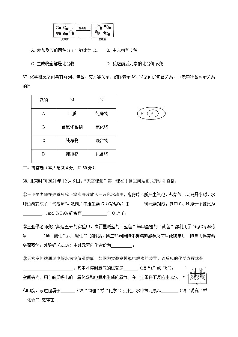2023年上海市金山区中考一模化学试题03