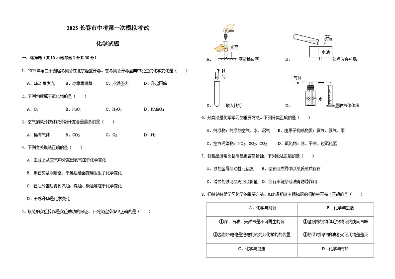 2023年吉林省长春市一模化学试题第1页