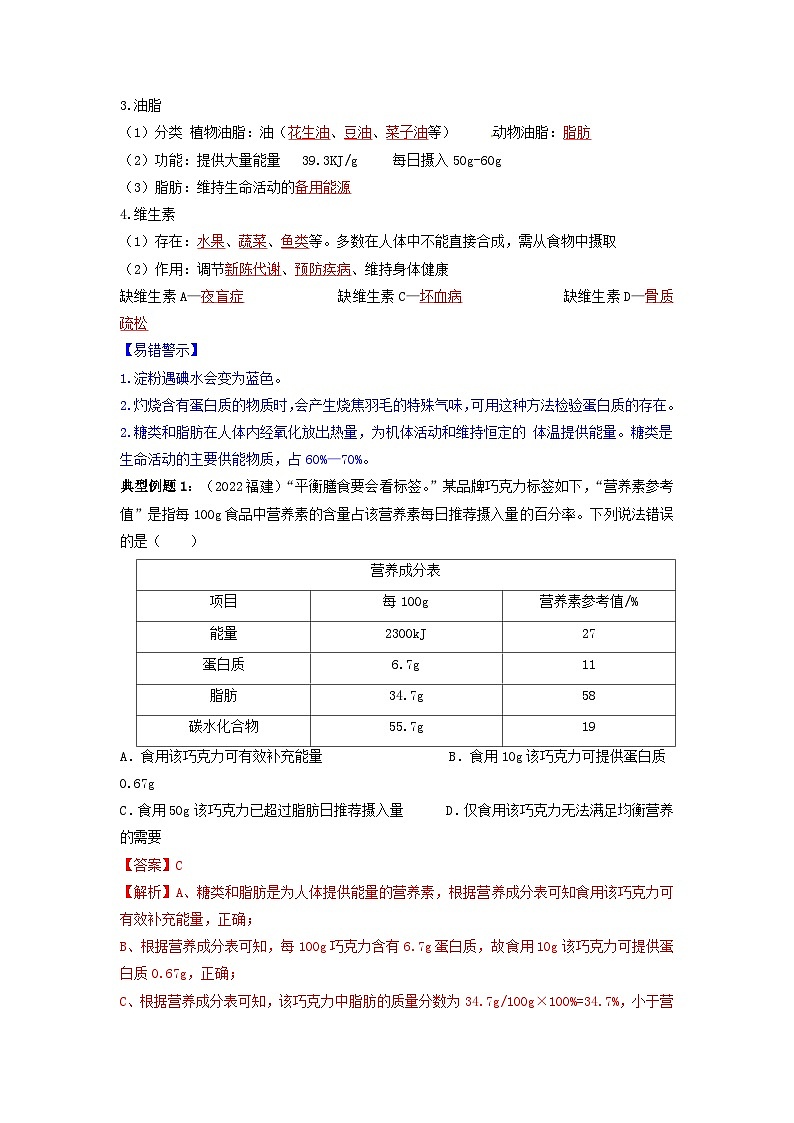 第12单元 化学与生活-2023年中考化学一轮复习【单元巩固】精品讲义（人教版）03