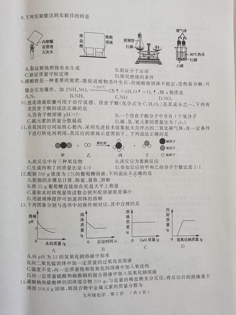 2022年河南省驻马店市九年级中考学业质量监测（二模）化学试题第2页