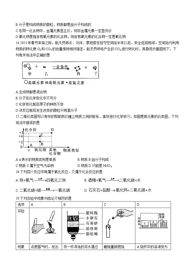 云南省昆明市禄劝彝族苗族自治县第一中学2023-2024学年九年级上学期期中化学试题03