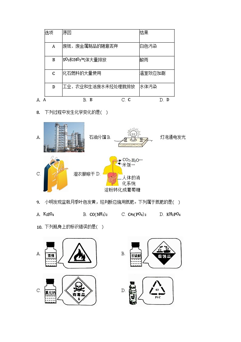 2022年广西钦州市钦北区中考模拟化学试卷（word版 无答案）02